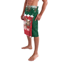 Personalized Christmas lavalava skirt, green side with red deer and custom text