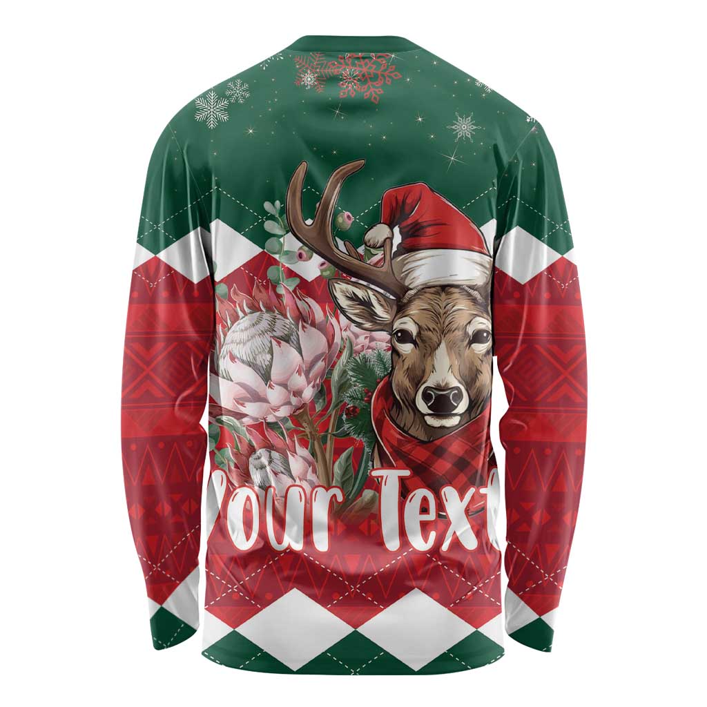 Unisex long sleeve Christmas shirt, springbok graphic, 'Your Text' on back