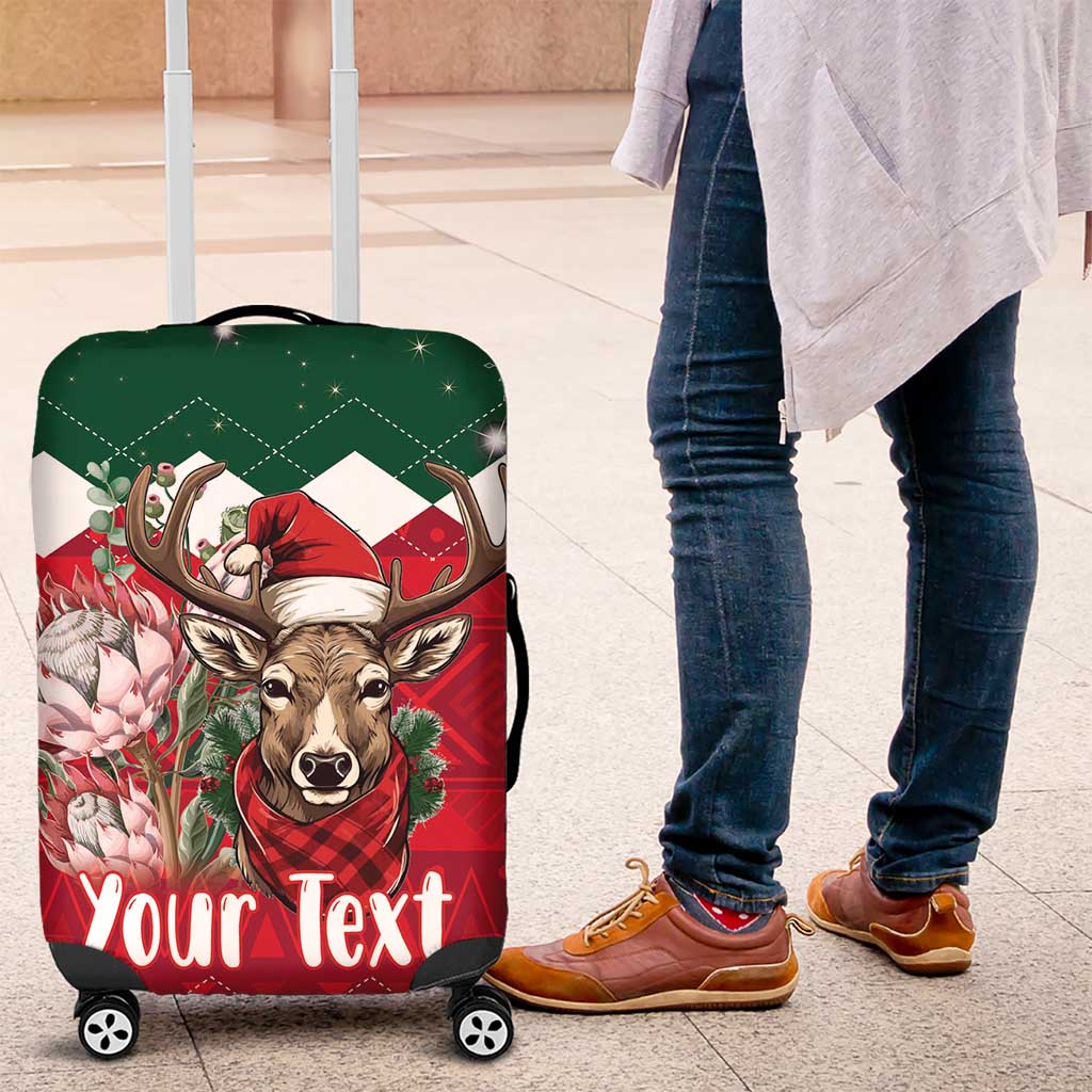 Personalized South Africa Christmas Luggage Cover Springbok With King Protea - Wonder Print Shop