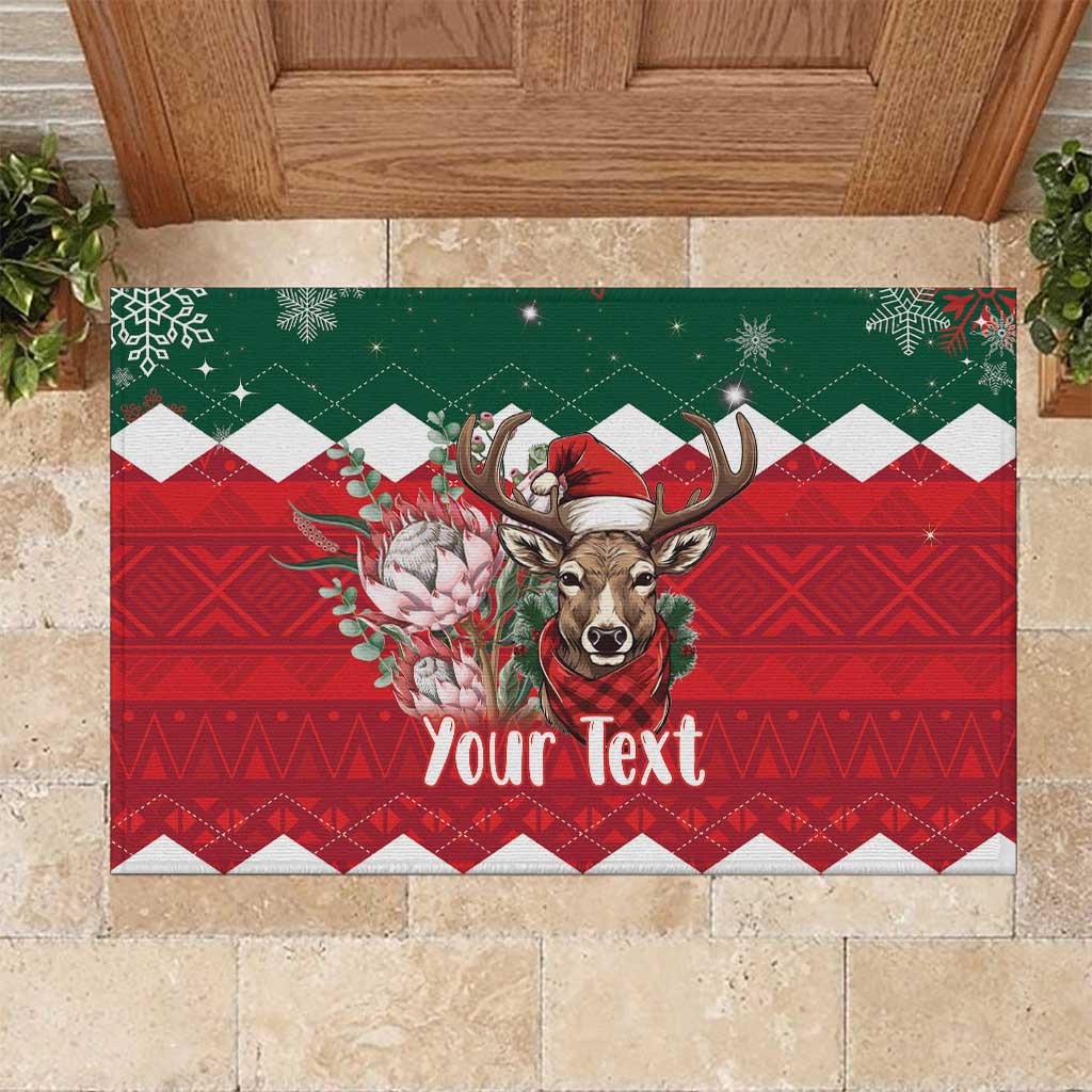 Personalized South Africa Christmas Rubber Doormat Springbok With King Protea