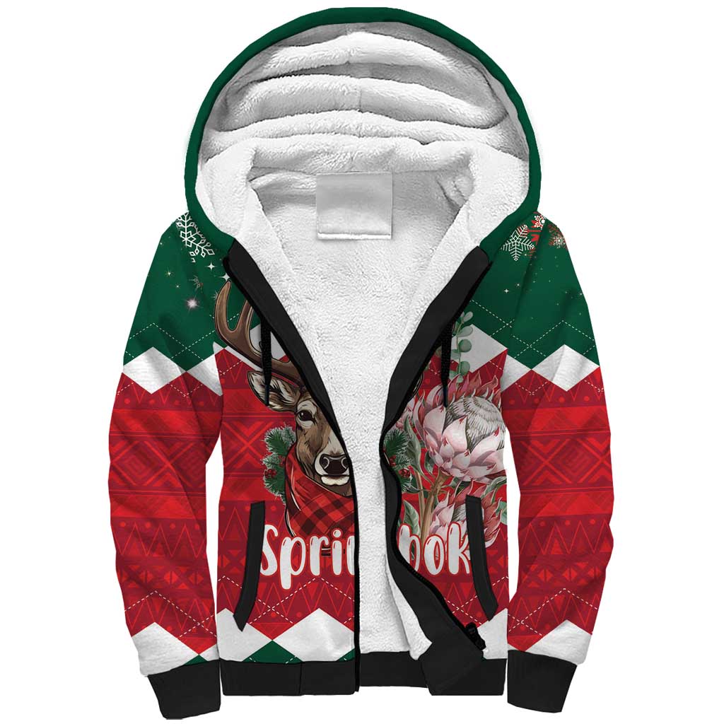 Personalized South Africa Christmas Sherpa Hoodie Springbok With King Protea