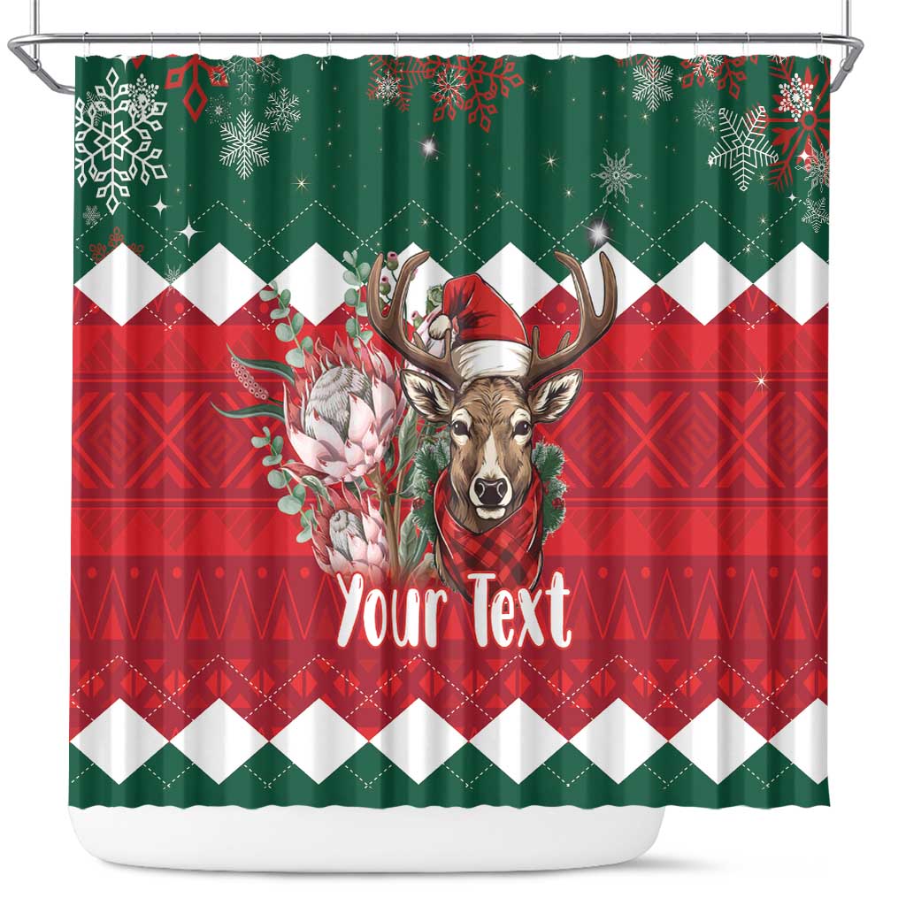 Personalized South Africa Christmas Shower Curtain Springbok With King Protea