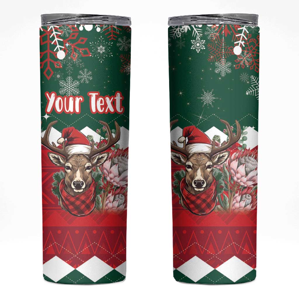 Personalized South Africa Christmas Skinny Tumbler Springbok With King Protea