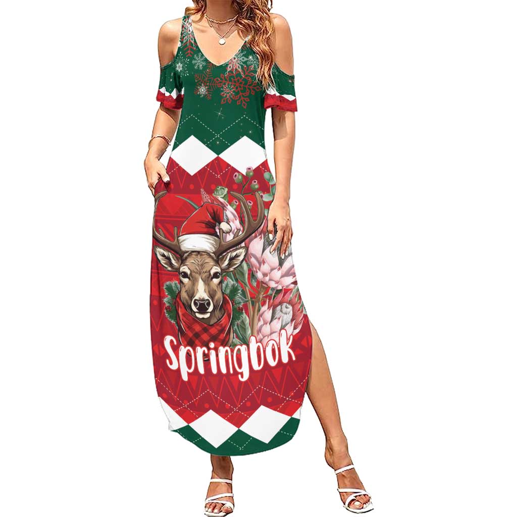 Personalized South Africa Christmas Summer Maxi Dress Springbok With King Protea - Wonder Print Shop