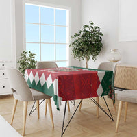 Christmas tablecloth with red, green and white geometric chevron pattern