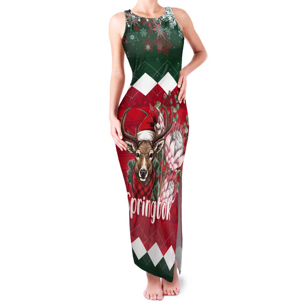 Personalized South Africa Christmas Tank Maxi Dress Springbok With King Protea