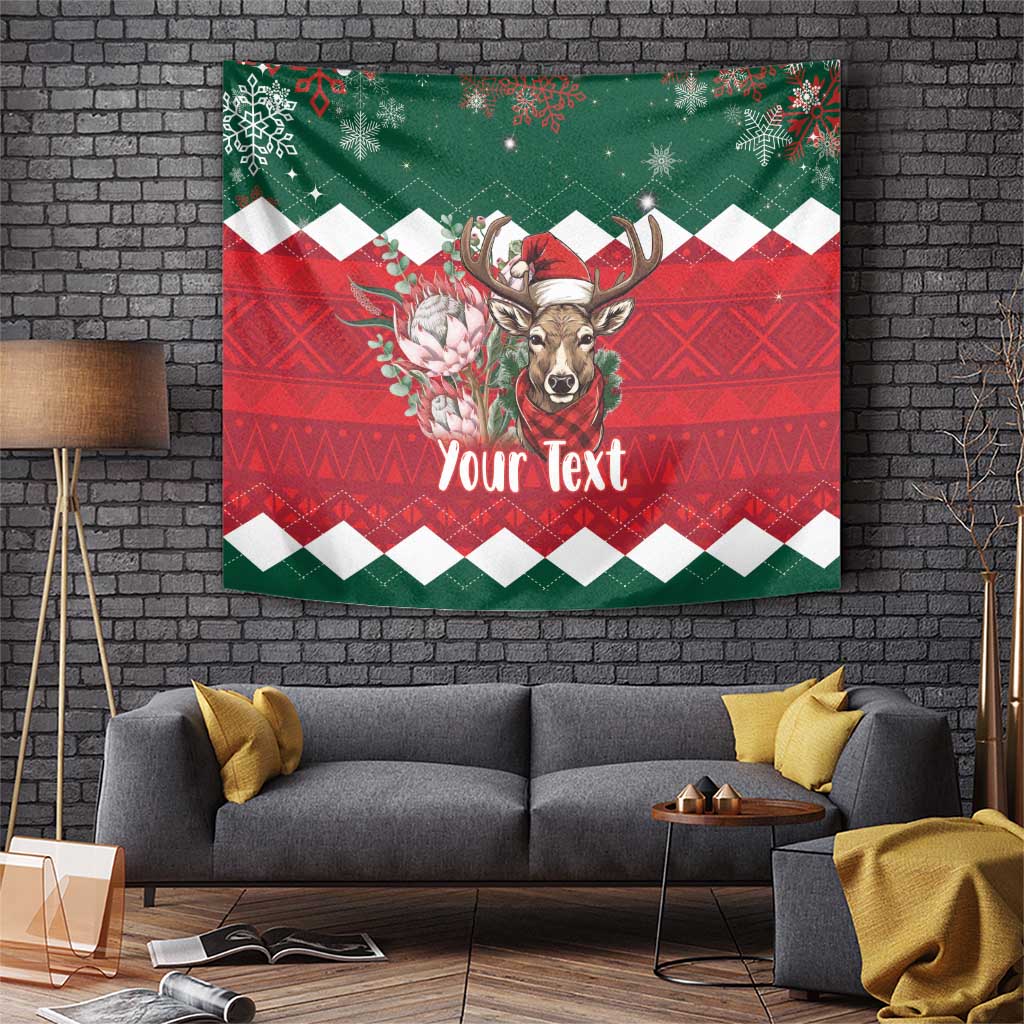 Personalized South Africa Christmas Tapestry Springbok With King Protea