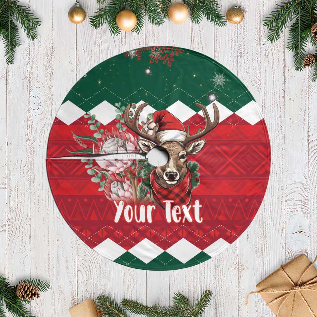 Personalized South Africa Christmas Tree Skirt Springbok With King Protea