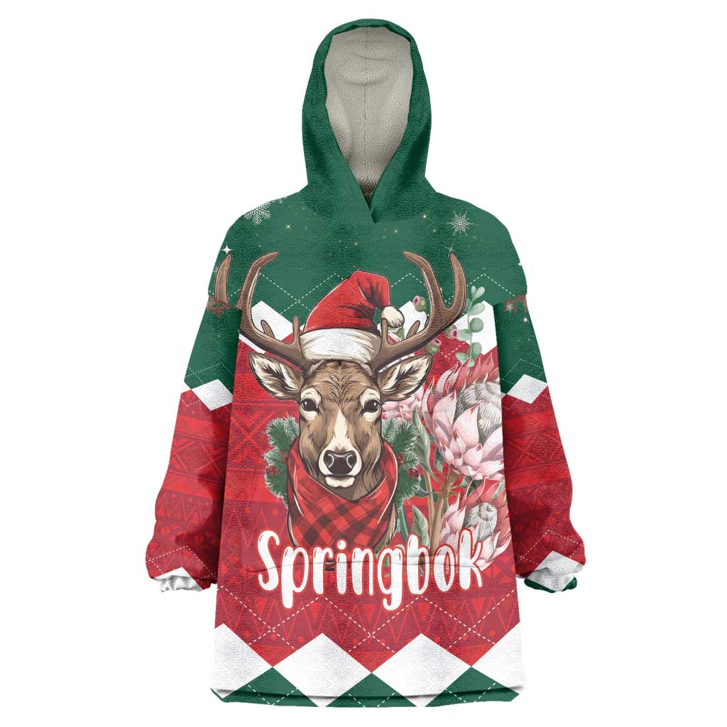 Personalized South Africa Christmas Wearable Blanket Hoodie Springbok With King Protea