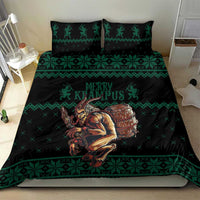 Krampus green and black Christmas bedding set with banded patterned duvet and two pillow shams