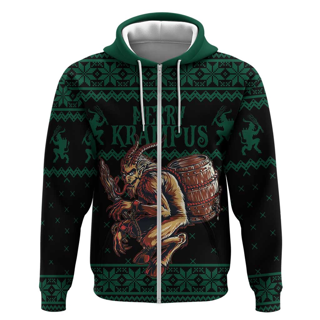 Merry Krampus Creepy Christmas Holiday Zip Hoodie Green Version - Wonder Print Shop