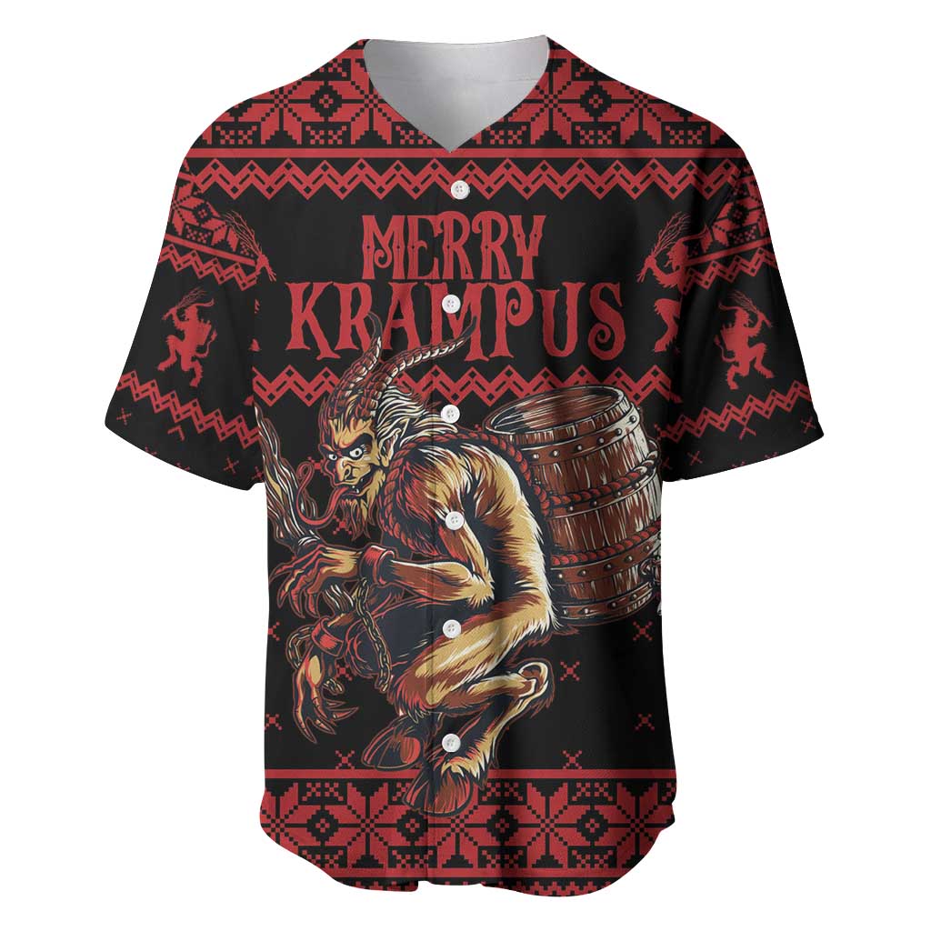 Merry Krampus Creepy Christmas Holiday Baseball Jersey Red Version