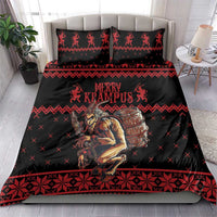 Black and red Krampus Christmas bedding set with “Merry Krampus” text and barrel graphic