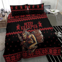 Black and red Krampus Christmas bedding set with “Merry Krampus” text and roaring figure