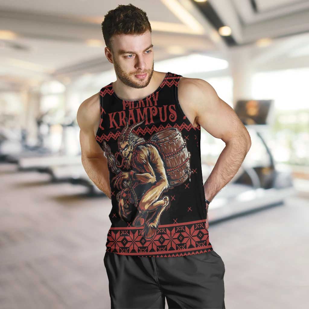 Merry Krampus Creepy Christmas Holiday Men Tank Top Red Version - Wonder Print Shop