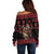 Merry Krampus Creepy Christmas Holiday Off Shoulder Sweater Red Version - Wonder Print Shop