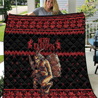 Black and red Merry Krampus quilt with diamond quilting and festive border patterns