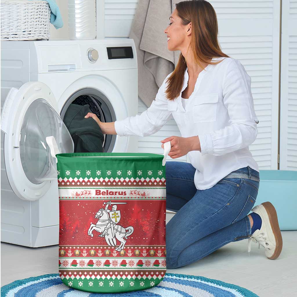 Belarus Pahonia Christmas Laundry Basket Belarusian Vytis Knight Xmas Pattern - Wonder Print Shop