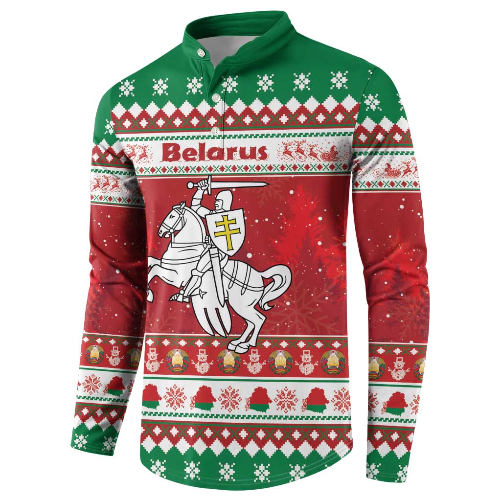 Belarus Pahonia Christmas Button Sweatshirt Belarusian Vytis Knight Xmas Pattern - Wonder Print Shop
