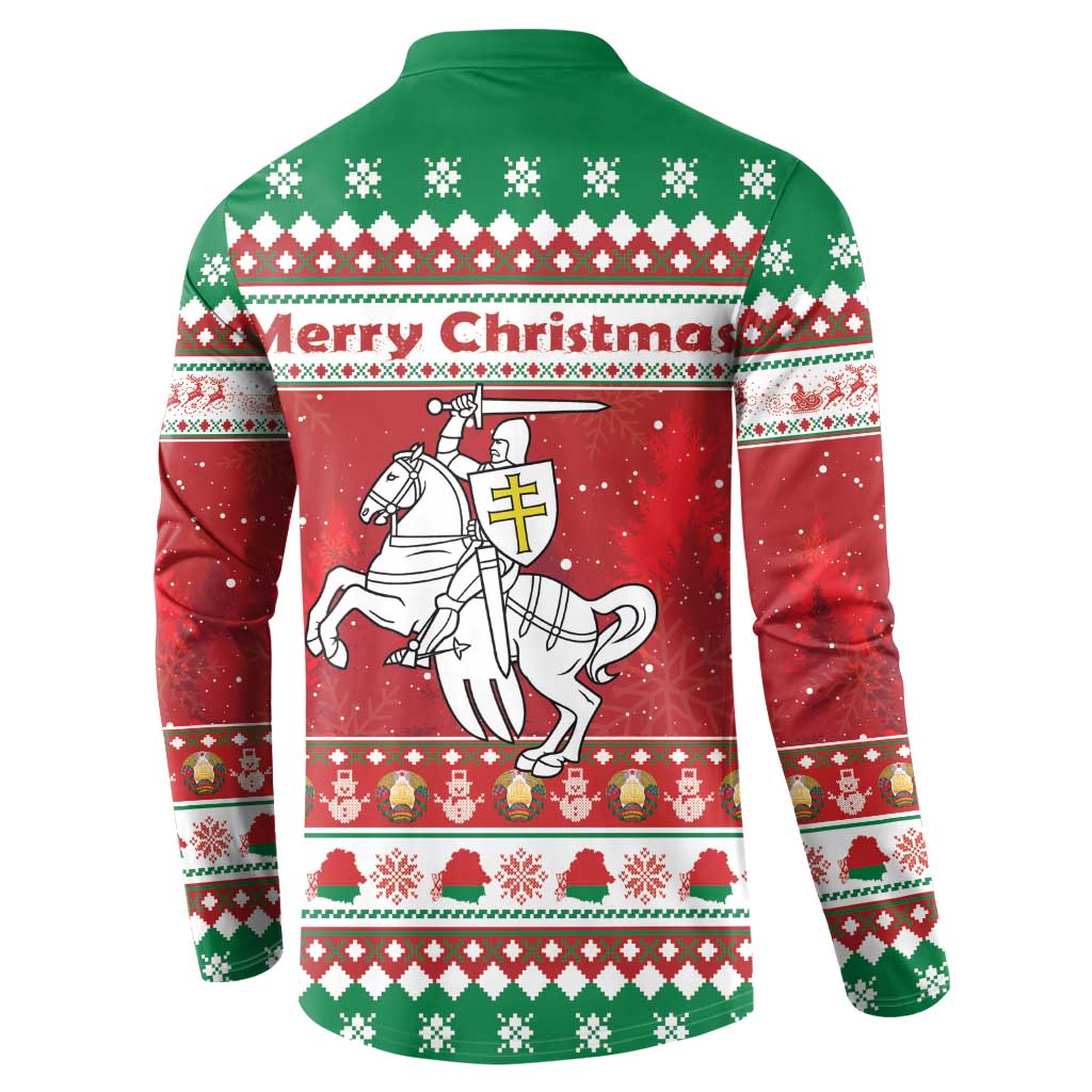 Belarus Pahonia Christmas Button Sweatshirt Belarusian Vytis Knight Xmas Pattern - Wonder Print Shop