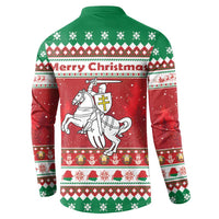 Belarus Pahonia Christmas Button Sweatshirt Belarusian Vytis Knight Xmas Pattern - Wonder Print Shop