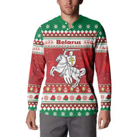 Belarus Pahonia Christmas Button Sweatshirt Belarusian Vytis Knight Xmas Pattern - Wonder Print Shop