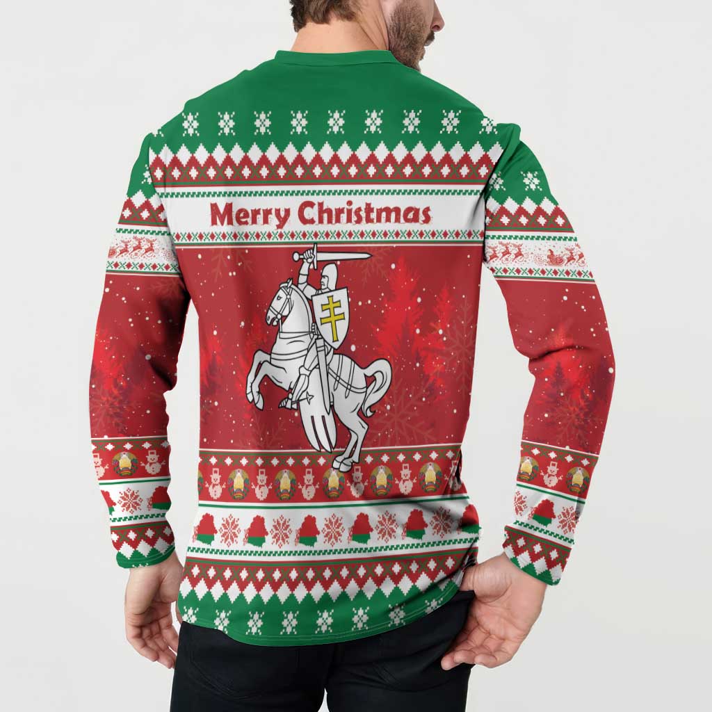 Belarus Pahonia Christmas Button Sweatshirt Belarusian Vytis Knight Xmas Pattern - Wonder Print Shop