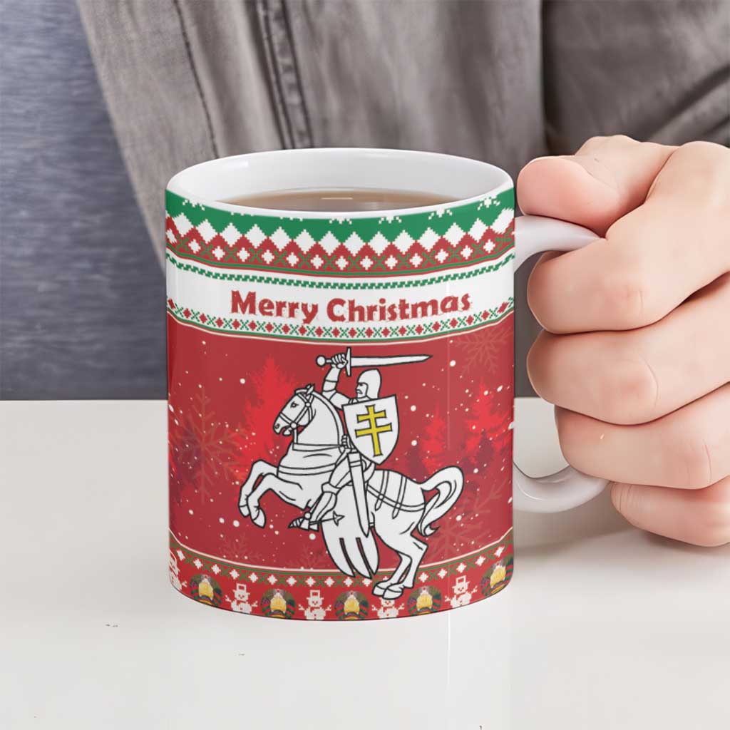 Belarus Pahonia Christmas Ceramic Mug Belarusian Vytis Knight Xmas Pattern - Wonder Print Shop