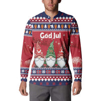 Norway Nisse Christmas Button Sweatshirt God Jul Norwegian Christmas Pattern - Wonder Print Shop