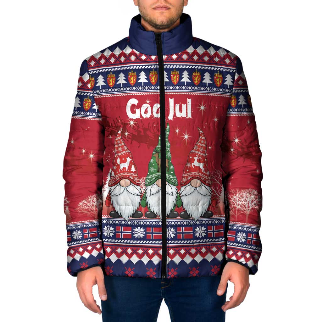Norway Nisse Christmas Padded Jacket God Jul Norwegian Christmas Pattern - Wonder Print Shop