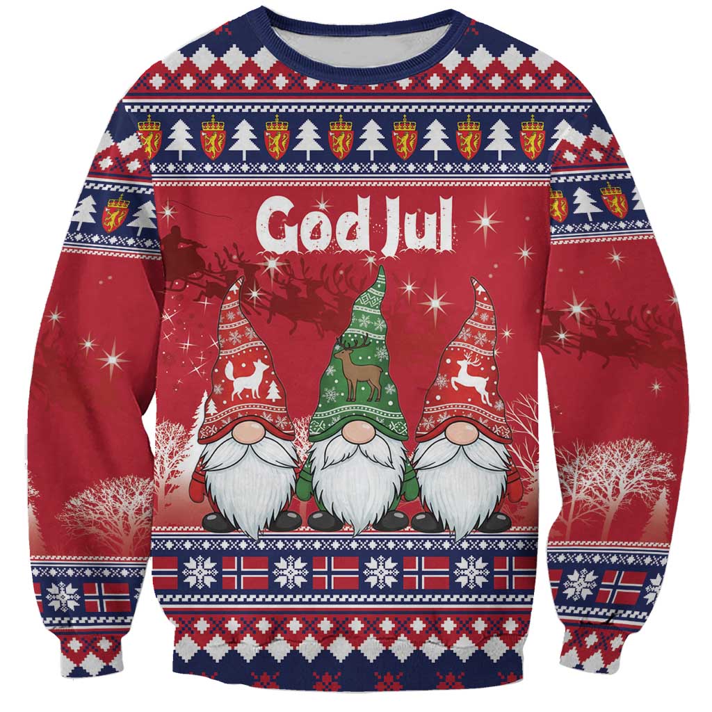 Norway Nisse Christmas Sweatshirt God Jul Norwegian Christmas Pattern - Wonder Print Shop