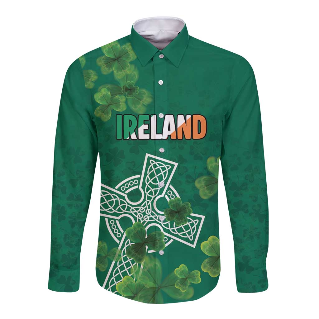 Ireland Cross Celtic Personalized Long Sleeve Button Shirt Irish Pride Shamrock - Wonder Print Shop