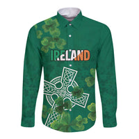 Ireland Cross Celtic Personalized Long Sleeve Button Shirt Irish Pride Shamrock - Wonder Print Shop