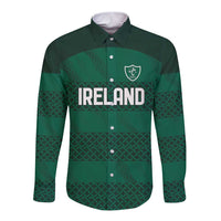 Custom Ireland Rugby Long Sleeve Button Shirt Celtic Heritage - Wonder Print Shop