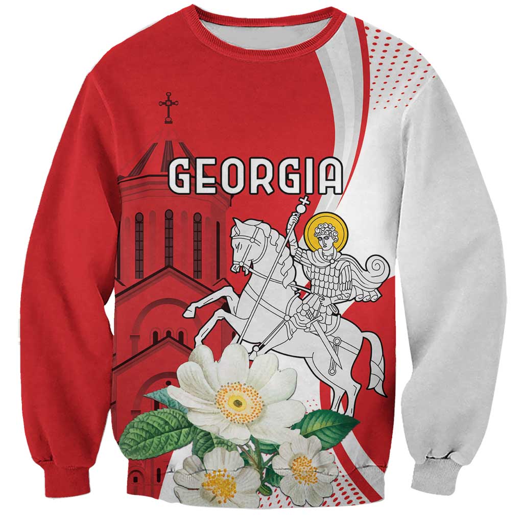 Personalized Georgia Independence Restoration Day Sweatshirt Dzala Ertobashia Rosa Laevigata