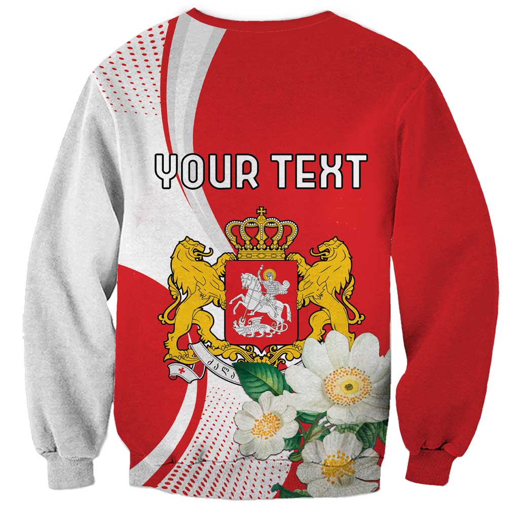 Unisex red and gray sweatshirt with back graphic, crown crest, flowers, and text