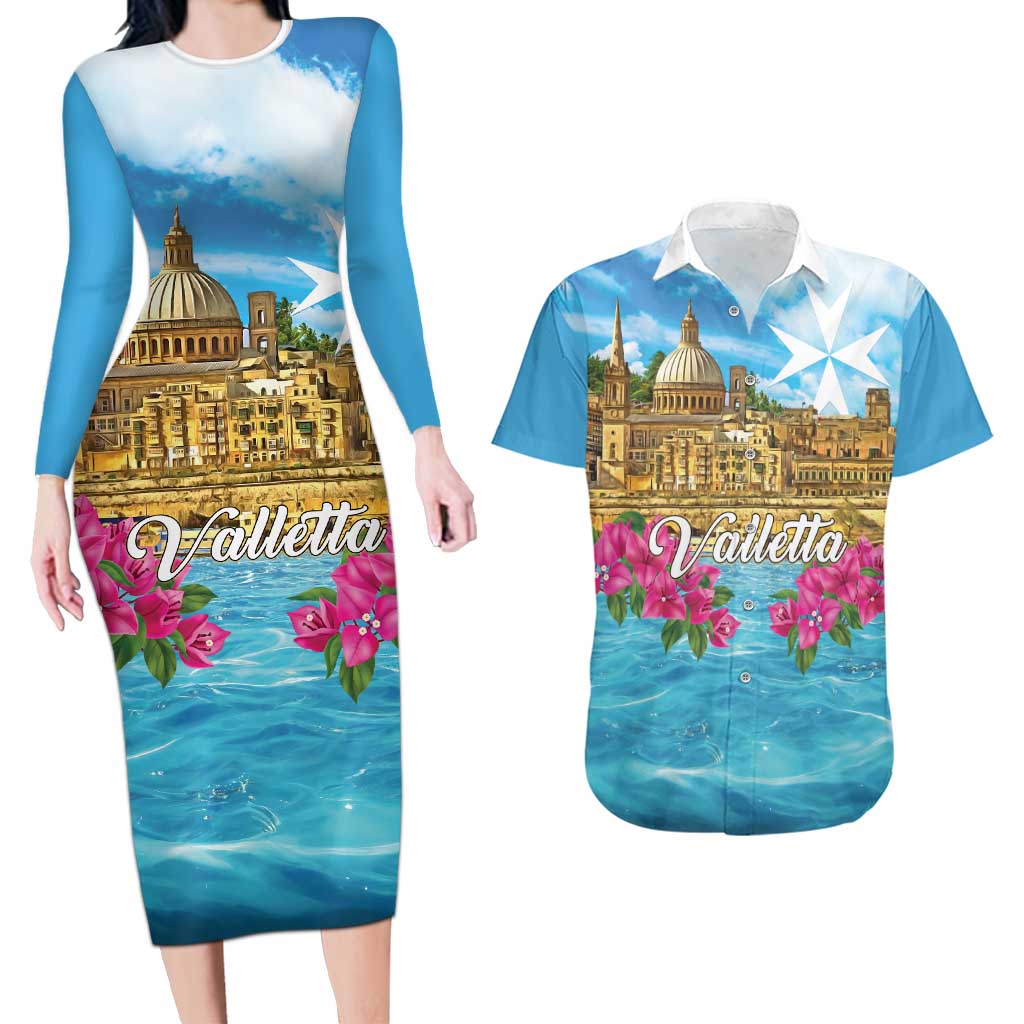 Personalized Malta Couples Matching Long Sleeve Bodycon Dress and Hawaiian Shirt Valletta Capital Maltese Cross