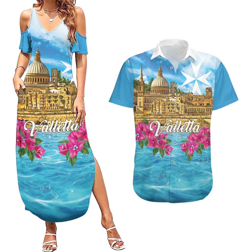 Personalized Malta Couples Matching Summer Maxi Dress and Hawaiian Shirt Valletta Capital Maltese Cross