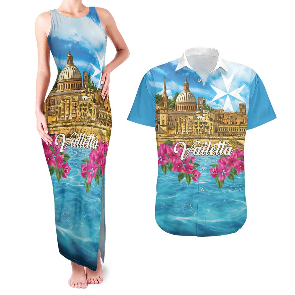 Personalized Malta Couples Matching Tank Maxi Dress and Hawaiian Shirt Valletta Capital Maltese Cross