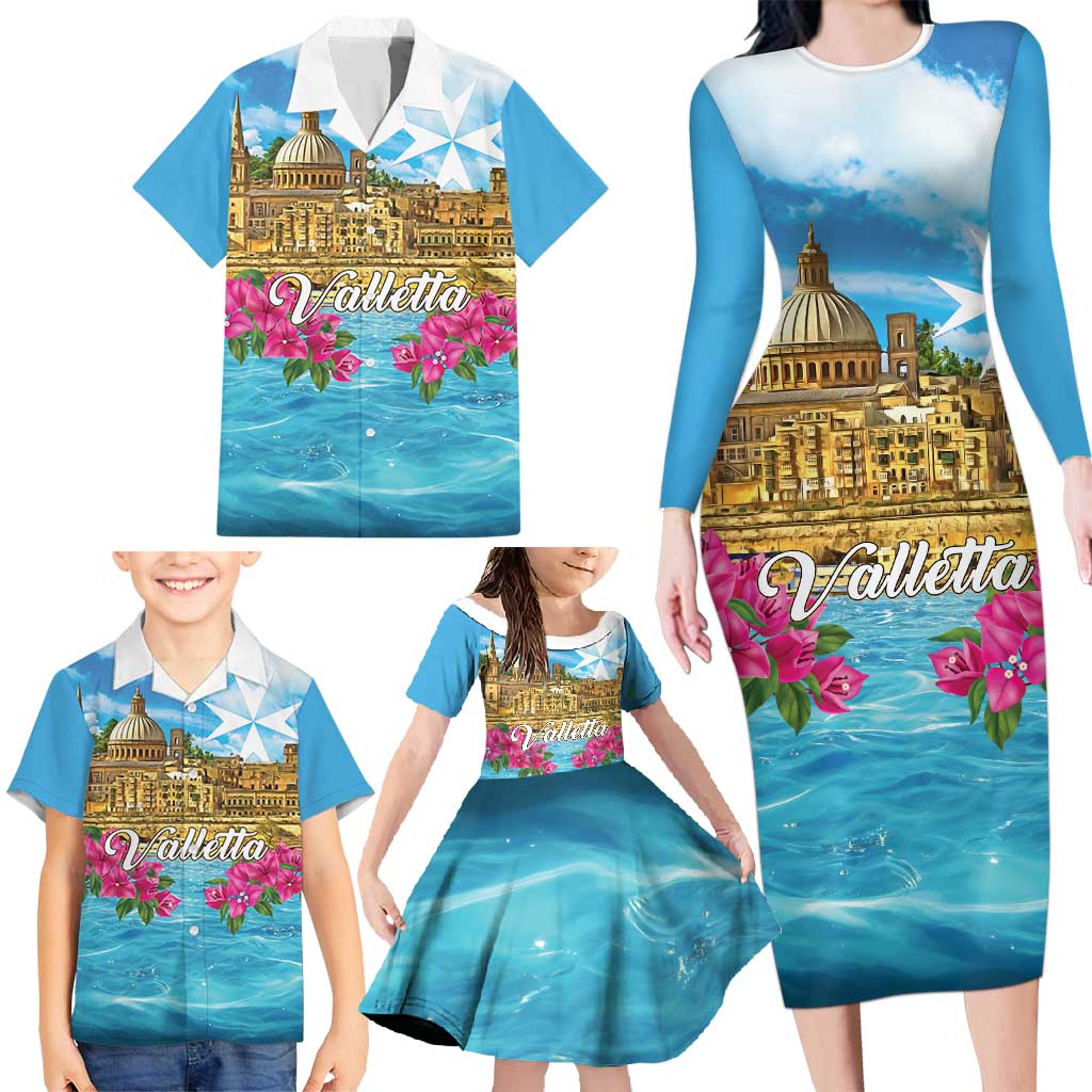 Personalized Malta Family Matching Long Sleeve Bodycon Dress and Hawaiian Shirt Valletta Capital Maltese Cross