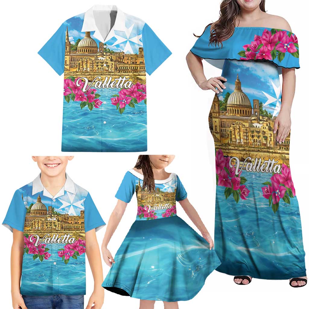 Personalized Malta Family Matching Off Shoulder Maxi Dress and Hawaiian Shirt Valletta Capital Maltese Cross