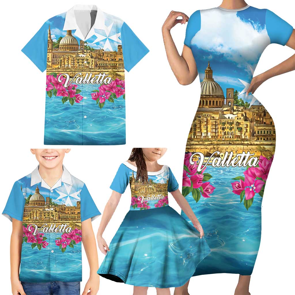 Personalized Malta Family Matching Short Sleeve Bodycon Dress and Hawaiian Shirt Valletta Capital Maltese Cross