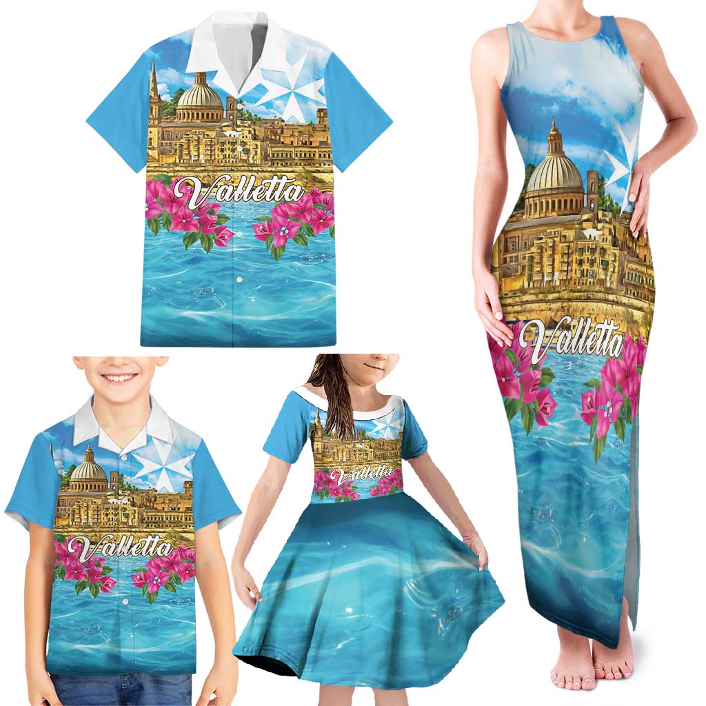 Personalized Malta Family Matching Tank Maxi Dress and Hawaiian Shirt Valletta Capital Maltese Cross