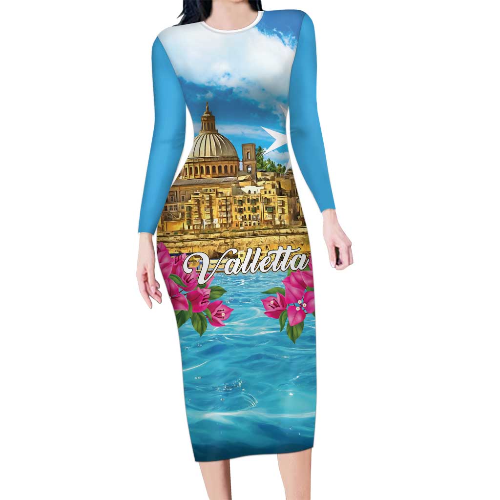 Personalized Malta Long Sleeve Bodycon Dress Valletta Capital Maltese Cross