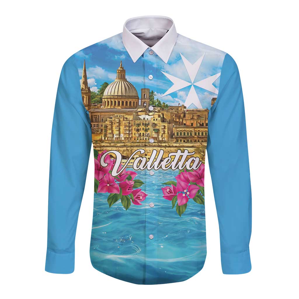 Personalized Malta Long Sleeve Button Shirt Valletta Capital Maltese Cross