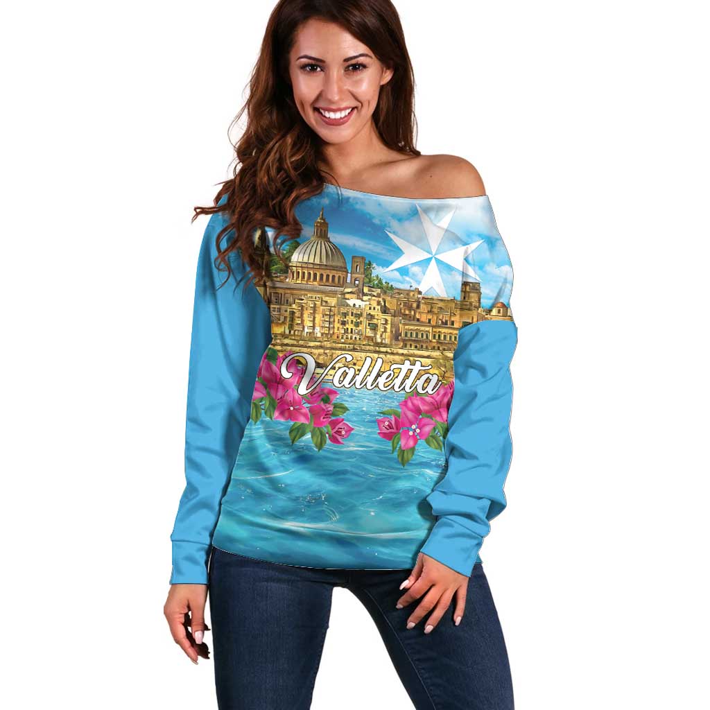 Personalized Malta Off Shoulder Sweater Valletta Capital Maltese Cross