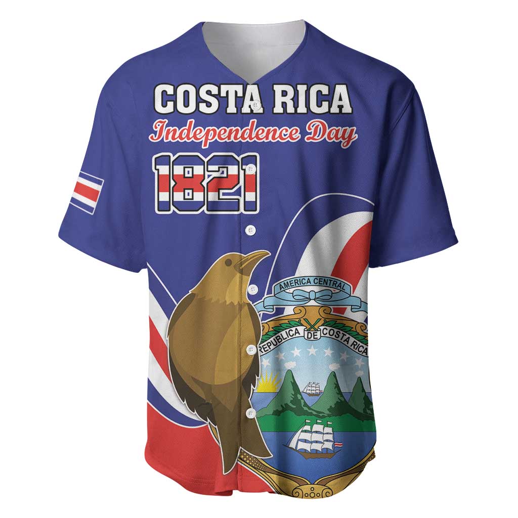 Custom Costa Rica Independence Day Baseball Jersey Turdus Grayi Bird With Coat Of Arms - Wonder Print Shop