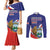 Custom Costa Rica Independence Day Couples Matching Mermaid Dress and Long Sleeve Button Shirt Turdus Grayi Bird With Coat Of Arms