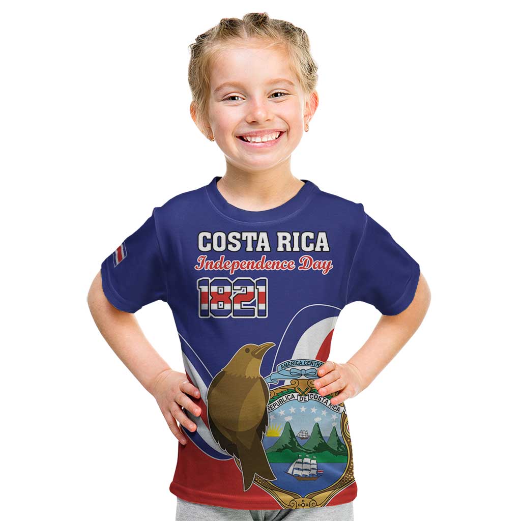 Custom Costa Rica Independence Day Kid T Shirt Turdus Grayi Bird With Coat Of Arms - Wonder Print Shop