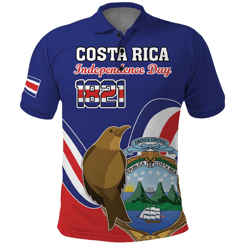 Custom Costa Rica Independence Day Polo Shirt Turdus Grayi Bird With Coat Of Arms - Wonder Print Shop